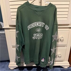 Oversized Green Jets Sweatshirt with Star Accents